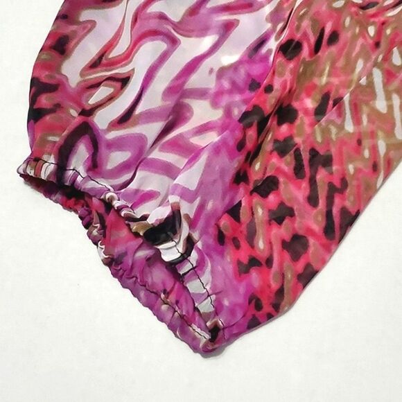 Lavender & Cream Abstract Geometric Boho Print Sheer Boat Neck Blouse - Picture 8 of 10